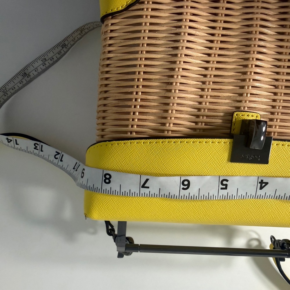 Botkier Lennox Lunchbox Wicker Crossbody Bag Yellow Leather Trim Woven Straw - Picture 7 of 10